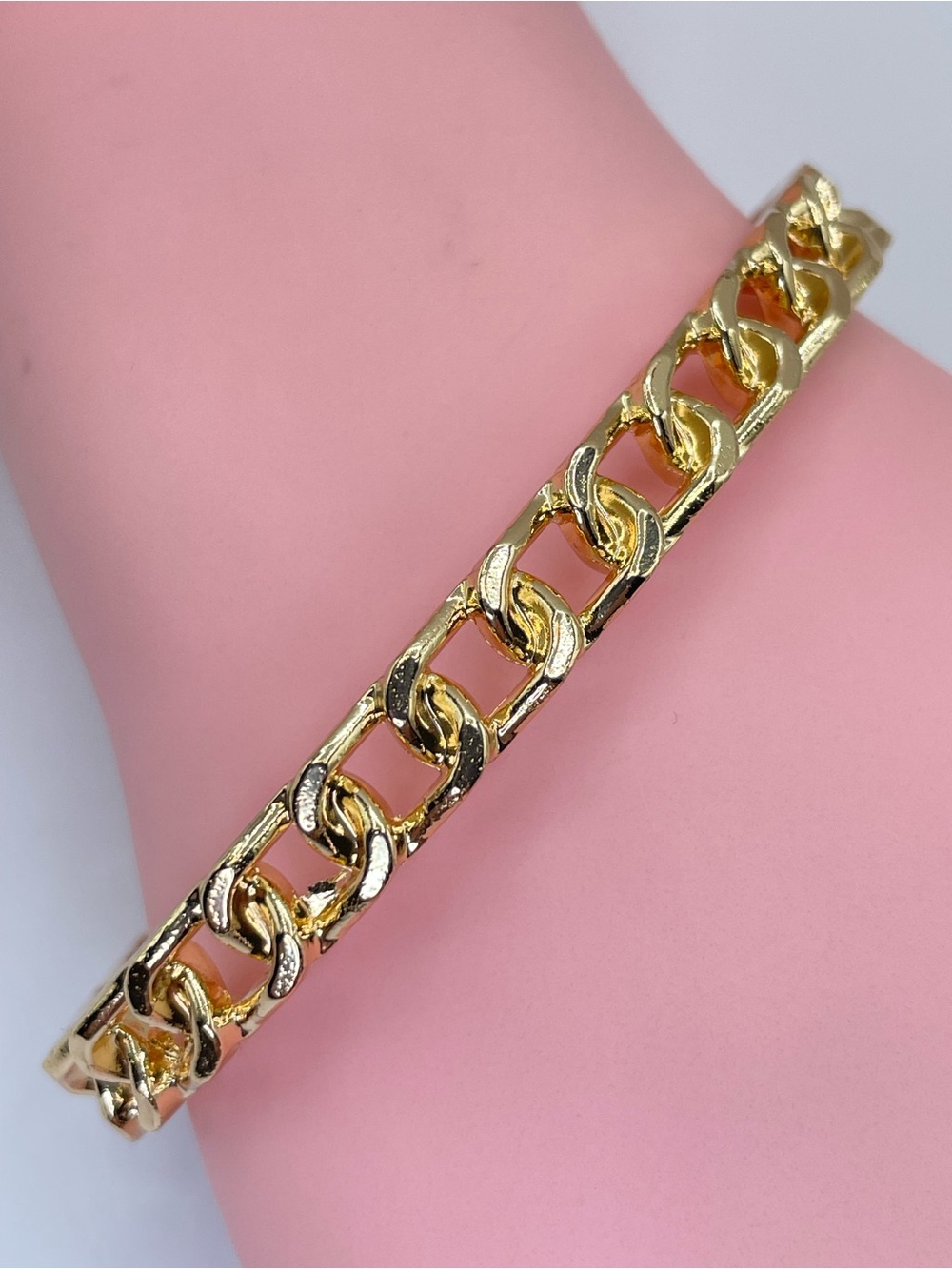 Gold Tone Chain Link Open Cuff Bracelet Minimalist Statement Bangle